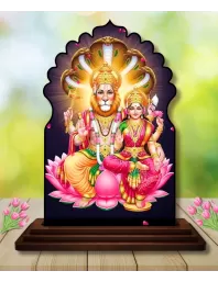 Car Dashboard/Table Top Lakshmi Narasimha Swami Wooden Temple Photo Stand  3x4 Inches, Compact & Stylish Spiritual Display For Car, Home & Office (Pack Of 1) (F22646)