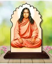 Car Dashboard/Table Top Paramahamsa Yogananda Wooden Temple Photo Stand  3x4 Inches, Compact & Stylish Spiritual Display For Car, Home & Office (Pack Of 1) (F22647)