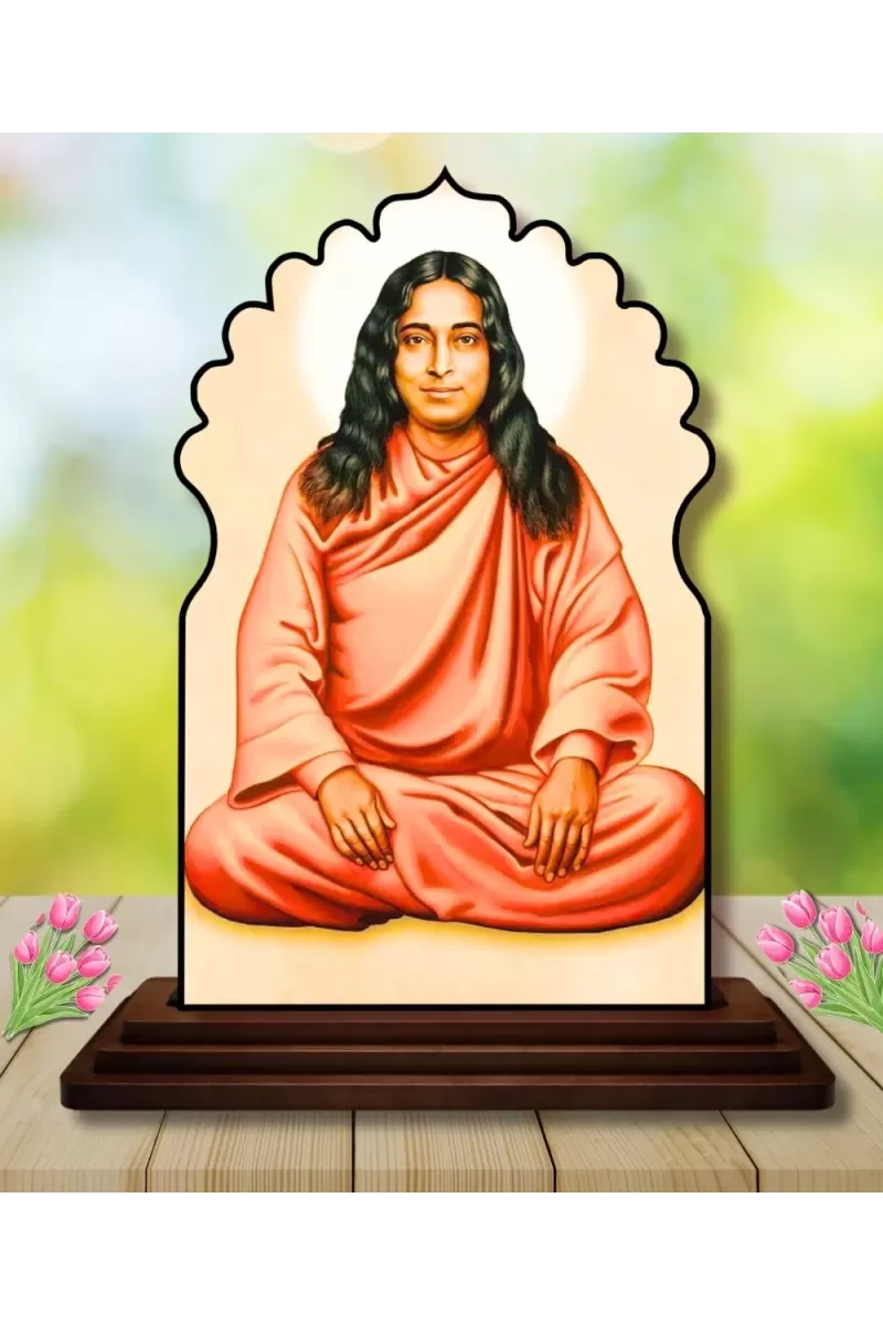 Car Dashboard/Table Top Paramahamsa Yogananda Wooden Temple Photo Stand  3x4 Inches, Compact & Stylish Spiritual Display For Car, Home & Office (Pack Of 1) (F22647)