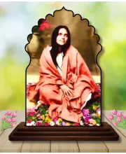 Car Dashboard/Table Top Sarada Devi Wooden Temple Photo Stand  3x4 Inches, Compact & Stylish Spiritual Display For Car, Home & Office (Pack Of 1) (F22648)
