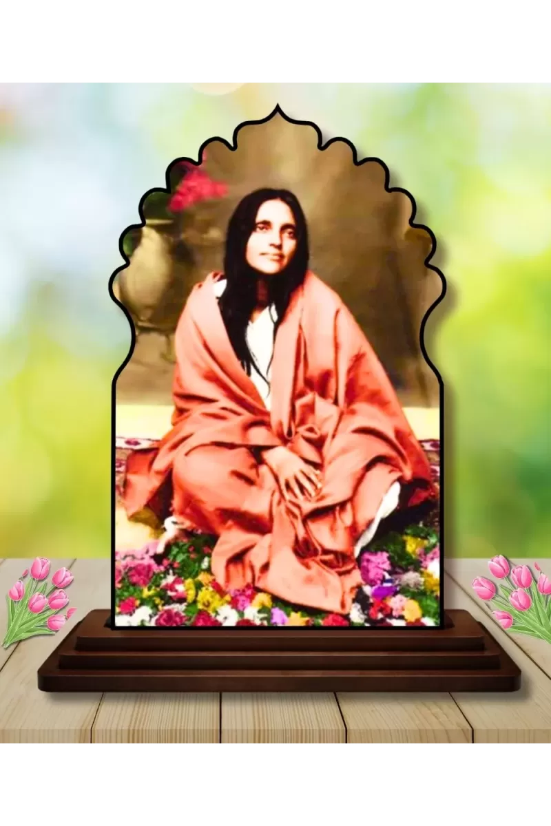 Car Dashboard/Table Top Sarada Devi Wooden Temple Photo Stand  3x4 Inches, Compact & Stylish Spiritual Display For Car, Home & Office (Pack Of 1) (F22648)