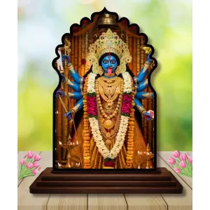 Car Dashboard/Table Top Goddess Kali Wooden Temple Photo Stand  3x4 Inches, Compact & Stylish Spiritual Display For Car, Home & Office (Pack Of 1) (F22649)