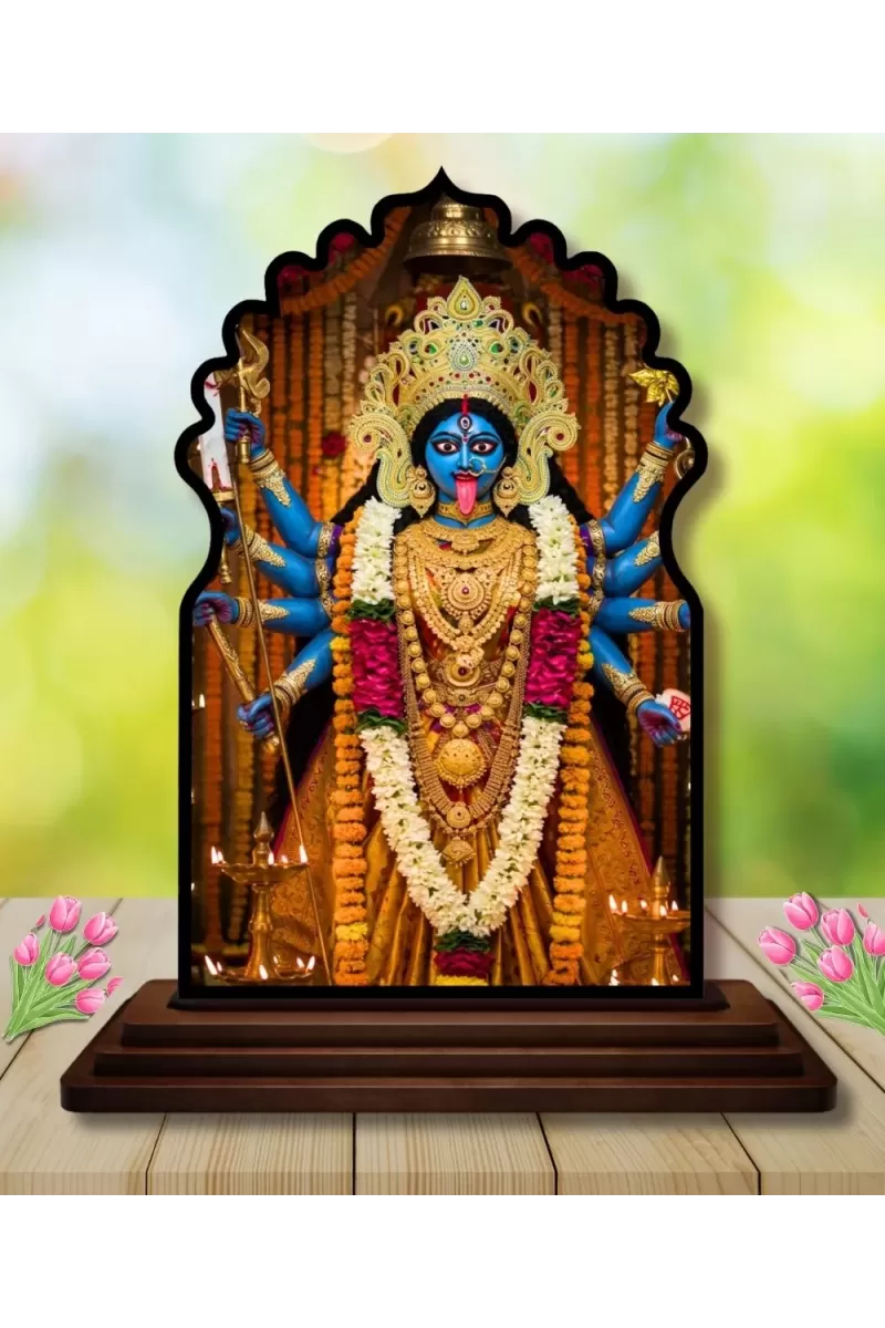 Car Dashboard/Table Top Goddess Kali Wooden Temple Photo Stand  3x4 Inches, Compact & Stylish Spiritual Display For Car, Home & Office (Pack Of 1) (F22649)