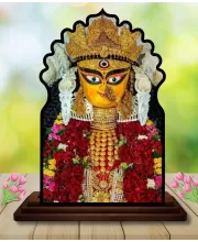 Car Dashboard/Table Top Jagaddhatri Wooden Temple Photo Stand  3x4 Inches, Compact & Stylish Spiritual Display For Car, Home & Office (Pack Of 1) (F22650)