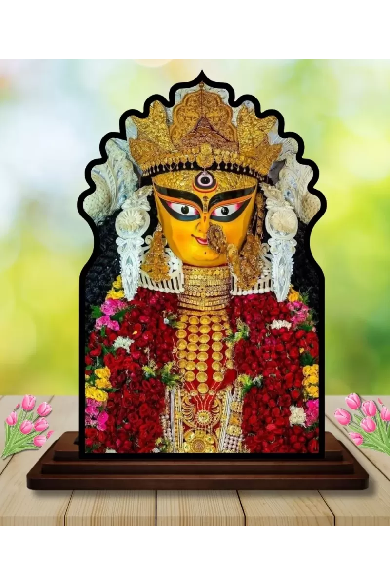 Car Dashboard/Table Top Jagaddhatri Wooden Temple Photo Stand  3x4 Inches, Compact & Stylish Spiritual Display For Car, Home & Office (Pack Of 1) (F22650)