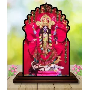 Car Dashboard/Table Top Goddess Kali Wooden Temple Photo Stand  3x4 Inches, Compact & Stylish Spiritual Display For Car, Home & Office (Pack Of 1) (F22651)