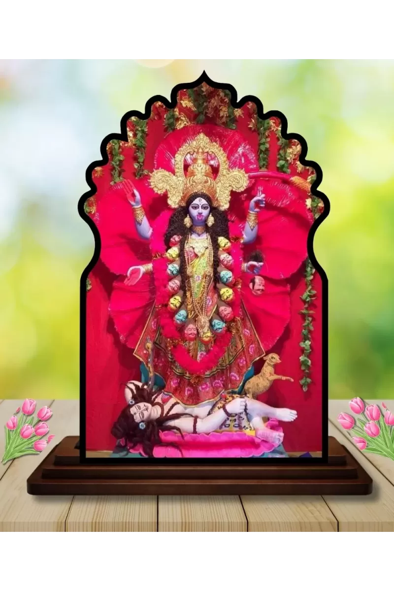Car Dashboard/Table Top Goddess Kali Wooden Temple Photo Stand  3x4 Inches, Compact & Stylish Spiritual Display For Car, Home & Office (Pack Of 1) (F22651)