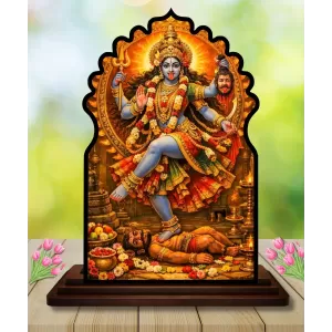 Car Dashboard/Table Top Goddess Kali Wooden Temple Photo Stand  3x4 Inches, Compact & Stylish Spiritual Display For Car, Home & Office (Pack Of 1) (F22652)