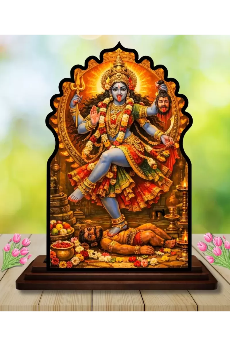 Car Dashboard/Table Top Goddess Kali Wooden Temple Photo Stand  3x4 Inches, Compact & Stylish Spiritual Display For Car, Home & Office (Pack Of 1) (F22652)