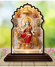 Car Dashboard/Table Top Maa Durga Wooden Temple Photo Stand  3x4 Inches, Compact & Stylish Spiritual Display For Car, Home & Office (Pack Of 1) (F22653)