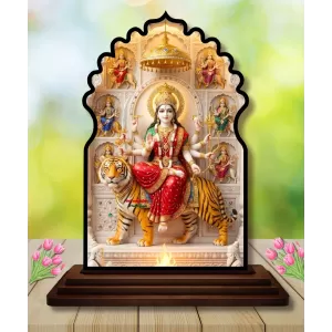 Car Dashboard/Table Top Maa Durga Wooden Temple Photo Stand 3x4 Inches, Compact & Stylish Spiritual Display For Car, Home & Office (Pack Of 1) (F22653) Car Dashboard/Table Top Maa Durga Wooden Temple Photo Stand 3x4 Inches, Compact & Stylish Spiritual Display For Car, Home & Office (Pack Of 1) (F22653)