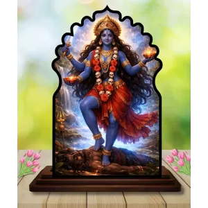 Car Dashboard/Table Top Goddess Kali Wooden Temple Photo Stand  3x4 Inches, Compact & Stylish Spiritual Display For Car, Home & Office (Pack Of 1) (F22654)