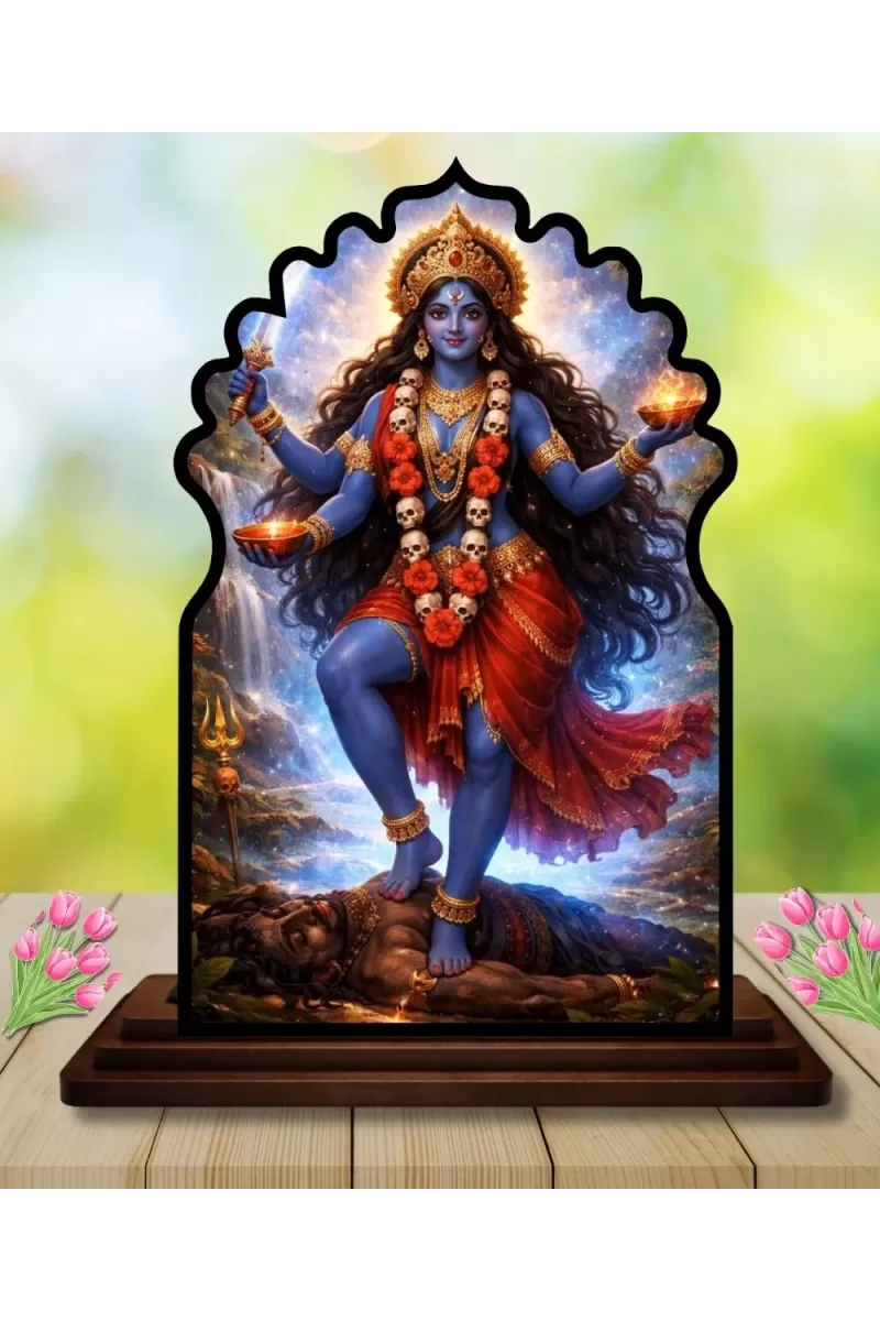 Car Dashboard/Table Top Goddess Kali Wooden Temple Photo Stand  3x4 Inches, Compact & Stylish Spiritual Display For Car, Home & Office (Pack Of 1) (F22654)