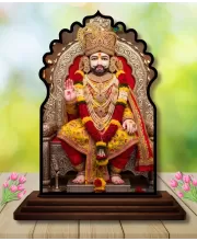 Car Dashboard/Table Top Khatu Shyam Wooden Temple Photo Stand  3x4 Inches, Compact & Stylish Spiritual Display For Car, Home & Office (Pack Of 1) (F22656)