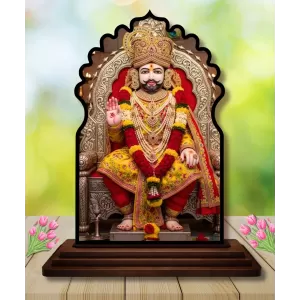 Car Dashboard/Table Top Khatu Shyam Wooden Temple Photo Stand  3x4 Inches, Compact & Stylish Spiritual Display For Car, Home & Office (Pack Of 1) (F22656)