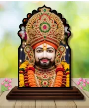 Car Dashboard/Table Top Khatu Shyam Wooden Temple Photo Stand  3x4 Inches, Compact & Stylish Spiritual Display For Car, Home & Office (Pack Of 1) (F22657)