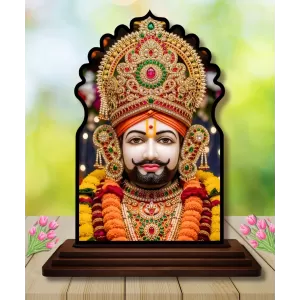Car Dashboard/Table Top Khatu Shyam Wooden Temple Photo Stand  3x4 Inches, Compact & Stylish Spiritual Display For Car, Home & Office (Pack Of 1) (F22657)