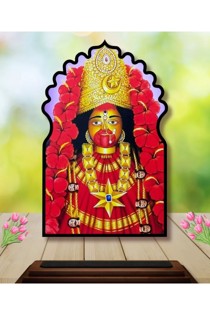 Car Dashboard/Table Top Maa Tara Wooden Temple Photo Stand  3x4 Inches, Compact & Stylish Spiritual Display For Car, Home & Office (Pack Of 1) (F22658)