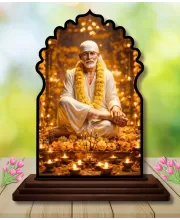 Car Dashboard/Table Top Lord Saibaba Wooden Temple Photo Stand  3x4 Inches, Compact & Stylish Spiritual Display For Car, Home & Office (Pack Of 1) (F22660)