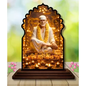 Car Dashboard/Table Top Lord Saibaba Wooden Temple Photo Stand 3x4 Inches, Compact & Stylish Spiritual Display For Car, Home & Office (Pack Of 1) (F22660) Car Dashboard/Table Top Lord Saibaba Wooden Temple Photo Stand 3x4 Inches, Compact & Stylish Spiritual Display For Car, Home & Office (Pack Of 1) (F22660)