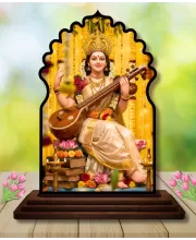 Car Dashboard/Table Top Goddess Saraswathi Wooden Temple Photo Stand  3x4 Inches, Compact & Stylish Spiritual Display For Car, Home & Office (Pack Of 1) (F22661)
