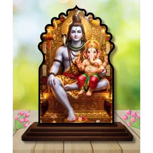 Car Dashboard/Table Top Lord Shiva Wooden Temple Photo Stand  3x4 Inches, Compact & Stylish Spiritual Display For Car, Home & Office (Pack Of 1) (F22662)
