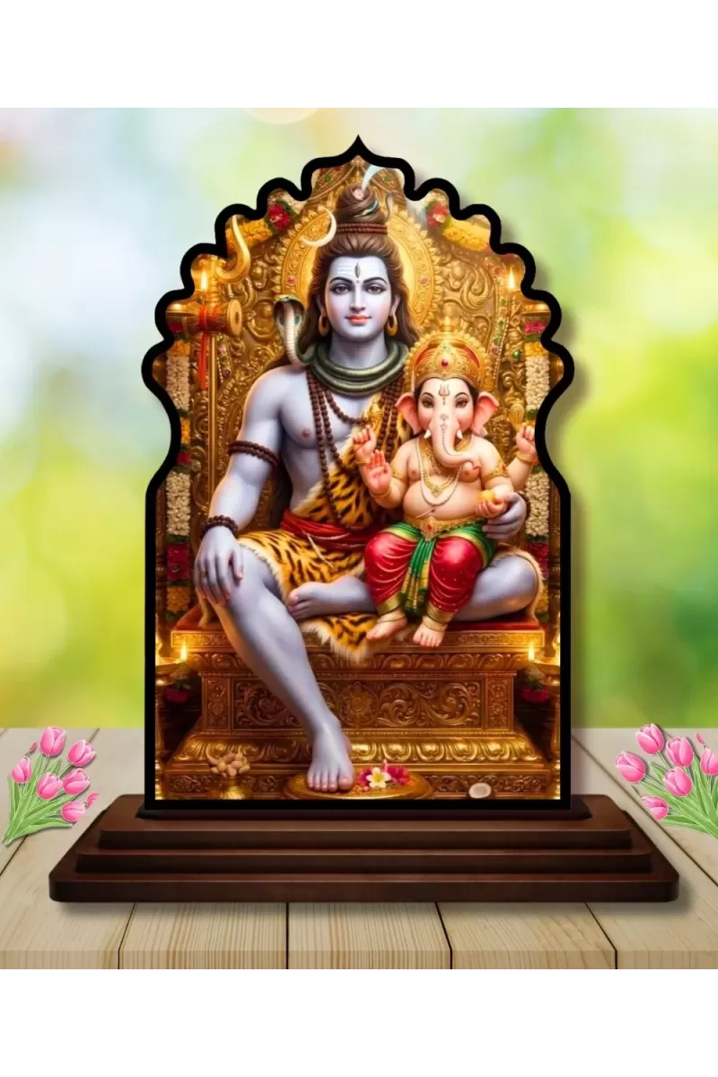 Car Dashboard/Table Top Lord Shiva Wooden Temple Photo Stand  3x4 Inches, Compact & Stylish Spiritual Display For Car, Home & Office (Pack Of 1) (F22662)