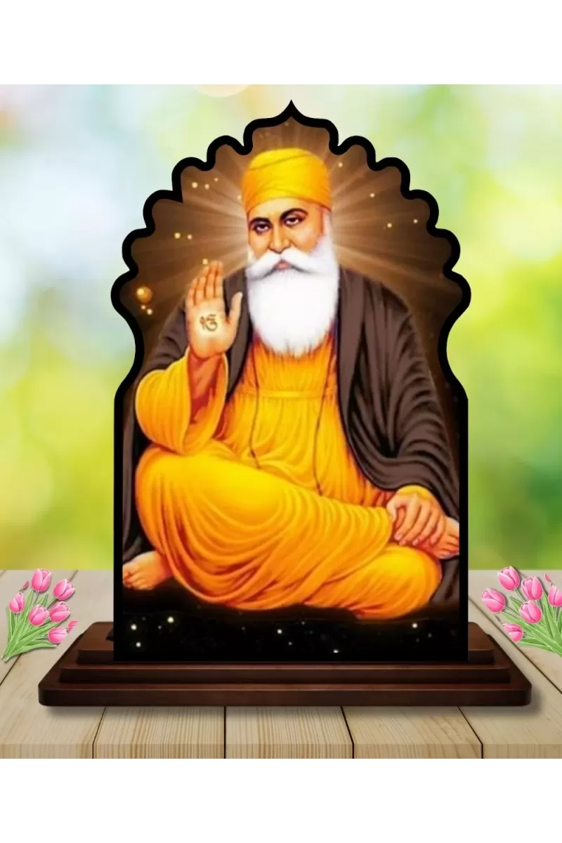 Car Dashboard/Table Top Gurunanak Wooden Temple Photo Stand  3x4 Inches, Compact & Stylish Spiritual Display For Car, Home & Office (Pack Of 1) (F22665)