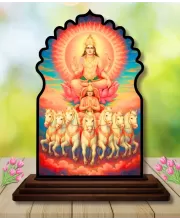 Car Dashboard/Table Top Lord Surya Wooden Temple Photo Stand  3x4 Inches, Compact & Stylish Spiritual Display For Car, Home & Office (Pack Of 1) (F22666)