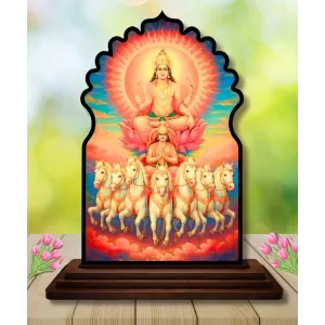 Car Dashboard/Table Top Lord Surya Wooden Temple Photo Stand 3x4 Inches, Compact & Stylish Spiritual Display For Car, Home & Office (Pack Of 1) (F22666) Car Dashboard/Table Top Lord Surya Wooden Temple Photo Stand 3x4 Inches, Compact & Stylish Spiritual Display For Car, Home & Office (Pack Of 1) (F22666)