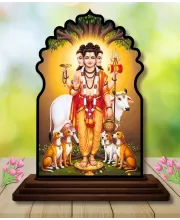 Car Dashboard/Table Top God Dattatreya Wooden Temple Photo Stand  3x4 Inches, Compact & Stylish Spiritual Display For Car, Home & Office (Pack Of 1) (F22667)