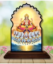Car Dashboard/Table Top Lord Surya Wooden Temple Photo Stand  3x4 Inches, Compact & Stylish Spiritual Display For Car, Home & Office (Pack Of 1) (F22668)