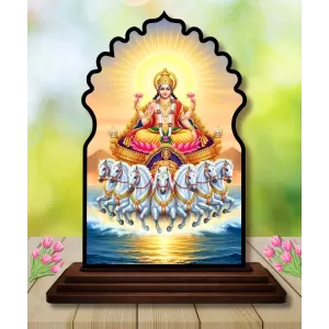 Car Dashboard/Table Top Lord Surya Wooden Temple Photo Stand 3x4 Inches, Compact & Stylish Spiritual Display For Car, Home & Office (Pack Of 1) (F22668) Car Dashboard/Table Top Lord Surya Wooden Temple Photo Stand 3x4 Inches, Compact & Stylish Spiritual Display For Car, Home & Office (Pack Of 1) (F22668)