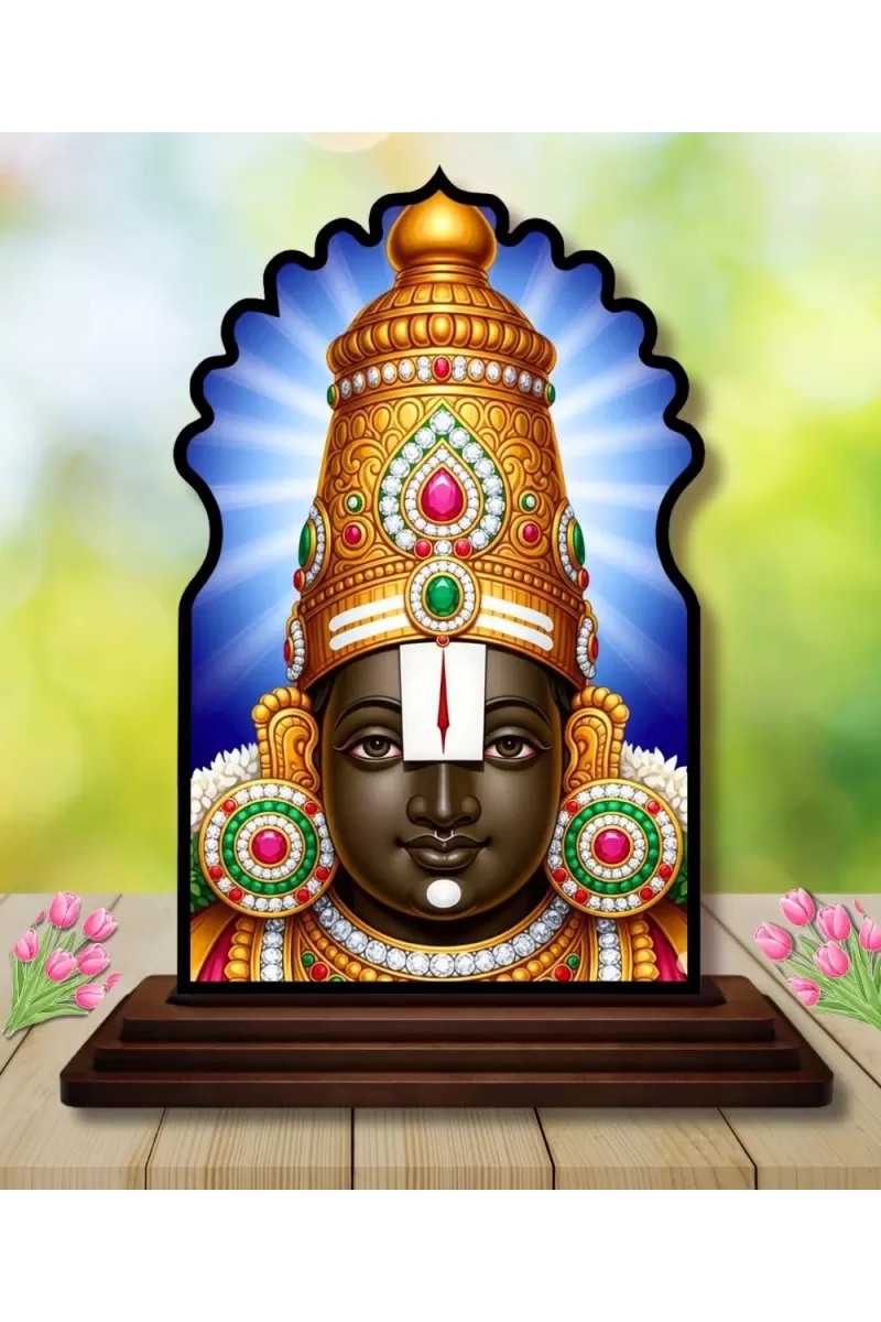 Car Dashboard/Table Top Lord Balaji Wooden Temple Photo Stand  3x4 Inches, Compact & Stylish Spiritual Display For Car, Home & Office (Pack Of 1) (F22669)