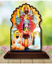 Car Dashboard/Table Top Kali Maa With Ramakrishna Paramahamsa Wooden Temple Photo Stand  3x4 Inches, Compact & Stylish Spiritual Display For Car, Home & Office (Pack Of 1) (F22670)
