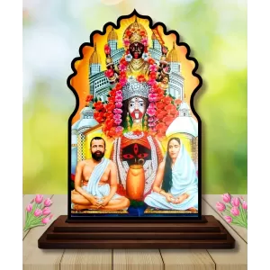 Car Dashboard/Table Top Kali Maa With Ramakrishna Paramahamsa Wooden Temple Photo Stand  3x4 Inches, Compact & Stylish Spiritual Display For Car, Home & Office (Pack Of 1) (F22670)
