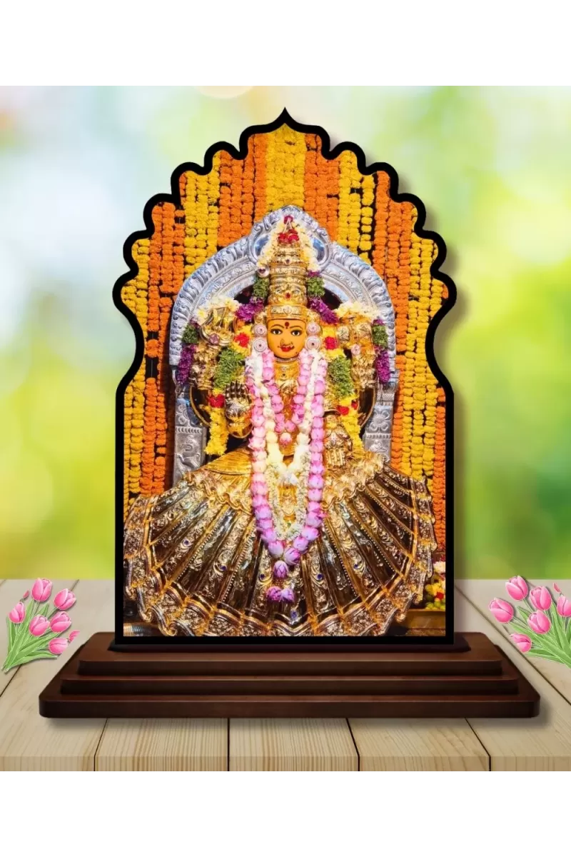 Car Dashboard/Table Top  Goddess Andal Wooden Temple Photo Stand  3x4 Inches, Compact & Stylish Spiritual Display For Car, Home & Office (Pack Of 1) (F22671)