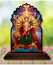 Car Dashboard/Table Top Maa Durga Wooden Temple Photo Stand  3x4 Inches, Compact & Stylish Spiritual Display For Car, Home & Office (Pack Of 1) (F22672)