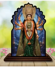 Car Dashboard/Table Top Maa Durga Wooden Temple Photo Stand  3x4 Inches, Compact & Stylish Spiritual Display For Car, Home & Office (Pack Of 1) (F22673)