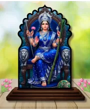 Car Dashboard/Table Top Maa Durga Wooden Temple Photo Stand  3x4 Inches, Compact & Stylish Spiritual Display For Car, Home & Office (Pack Of 1) (F22674)