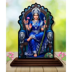Car Dashboard/Table Top Maa Durga Wooden Temple Photo Stand  3x4 Inches, Compact & Stylish Spiritual Display For Car, Home & Office (Pack Of 1) (F22674)