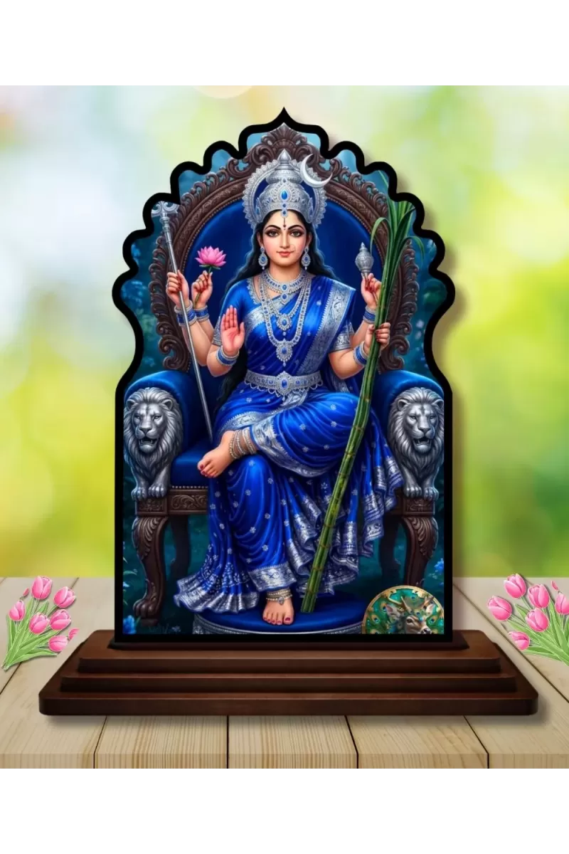 Car Dashboard/Table Top Maa Durga Wooden Temple Photo Stand  3x4 Inches, Compact & Stylish Spiritual Display For Car, Home & Office (Pack Of 1) (F22674)