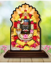 Car Dashboard/Table Top Mahakaleshwar Jyothirlingam Wooden Temple Photo Stand  3x4 Inches, Compact & Stylish Spiritual Display For Car, Home & Office (Pack Of 1) (F22676)