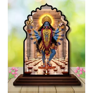 Car Dashboard/Table Top Goddess Kali Maa Wooden Temple Photo Stand  3x4 Inches, Compact & Stylish Spiritual Display For Car, Home & Office (Pack Of 1) (F22678)