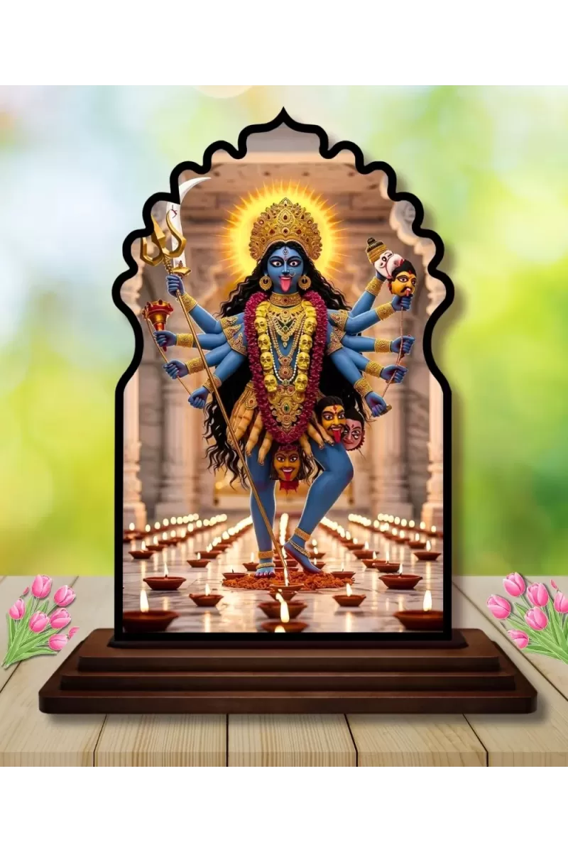 Car Dashboard/Table Top Goddess Kali Maa Wooden Temple Photo Stand  3x4 Inches, Compact & Stylish Spiritual Display For Car, Home & Office (Pack Of 1) (F22678)