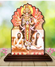 Car Dashboard/Table Top Kali Maa With Ramakrishna Paramahamsa And Sarada Devi Wooden Temple Photo Stand &acirc;&euro;&ldquo; 3x4 Inches, Compact & Stylish Spiritual Display For Car, Home & Office (Pack Of 1) (F22680)