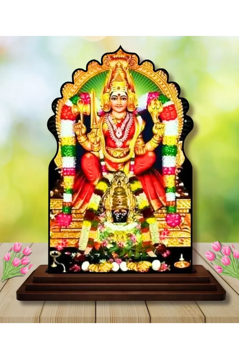 Car Dashboard/Table Top  Angala Parameshwari Wooden Temple Photo Stand  3x4 Inches, Compact & Stylish Spiritual Display For Car, Home & Office (Pack Of 1) (F22681)