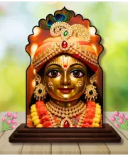 Car Dashboard/Table Top  Radha  Wooden Temple Photo Stand  3x4 Inches, Compact & Stylish Spiritual Display For Car, Home & Office (Pack Of 1) (F22682)