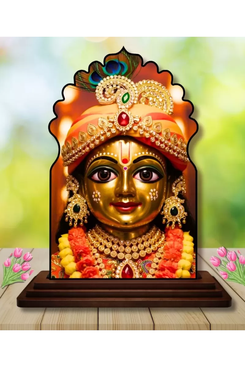 Car Dashboard/Table Top  Radha  Wooden Temple Photo Stand  3x4 Inches, Compact & Stylish Spiritual Display For Car, Home & Office (Pack Of 1) (F22682)