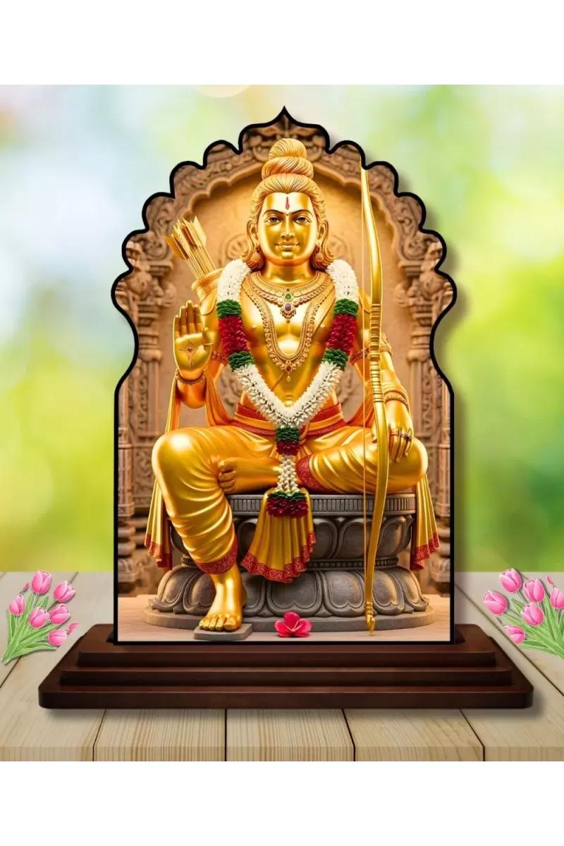 Car Dashboard/Table Top Lord Rama Wooden Temple Photo Stand  3x4 Inches, Compact & Stylish Spiritual Display For Car, Home & Office (Pack Of 1) (F22683)